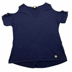 Michael Michael Kors Cold Shoulder Top Women’s Medium Blue V Neck READ